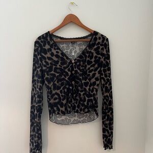 SHEIN Leopard Print Long Sleeve Top - Black and Brown